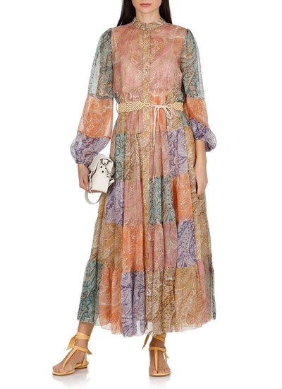 Shop Zimmermann Brighton Tiered Midi Dress In Multi