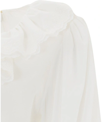 Shop Saint Laurent Broderie Anglaise Frilled Tie Blouse In White