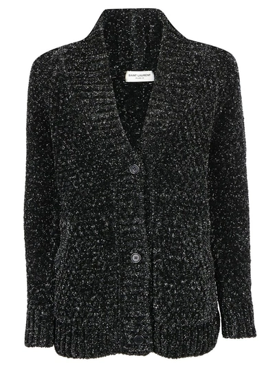 Shop Saint Laurent Metallic Blend Knitted Cardigan In Black