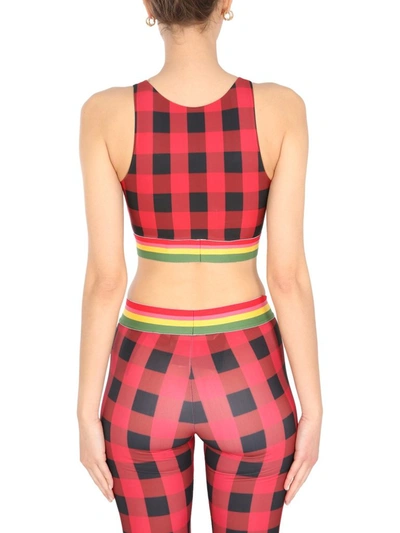 Shop Palm Angels Logo Print Checked Cropped Top In Multi