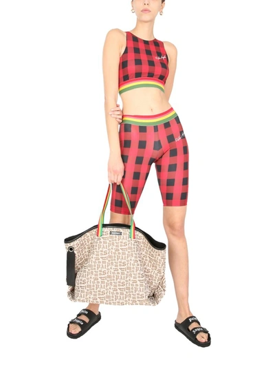 Shop Palm Angels Logo Print Checked Cropped Top In Multi
