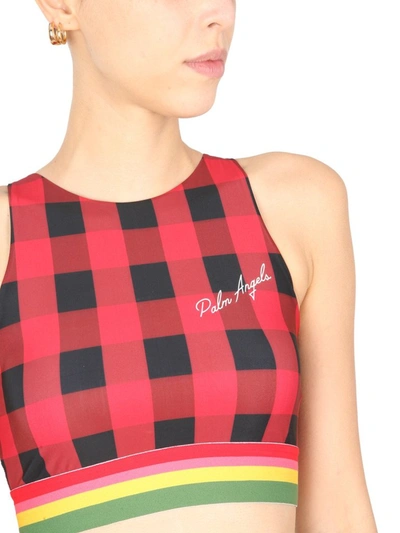 Shop Palm Angels Logo Print Checked Cropped Top In Multi