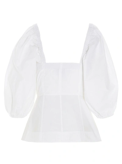 Shop Ganni Puff Sleeve Square Neck Top In White