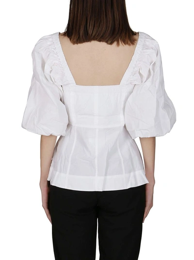 Shop Ganni Puff Sleeve Square Neck Top In White