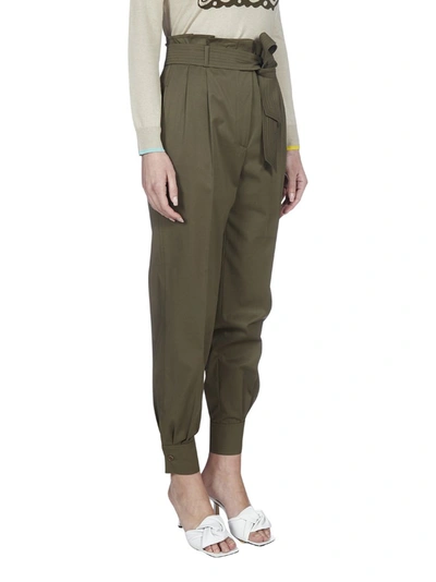 Shop Max Mara Belted Cuffed Trousers In Green