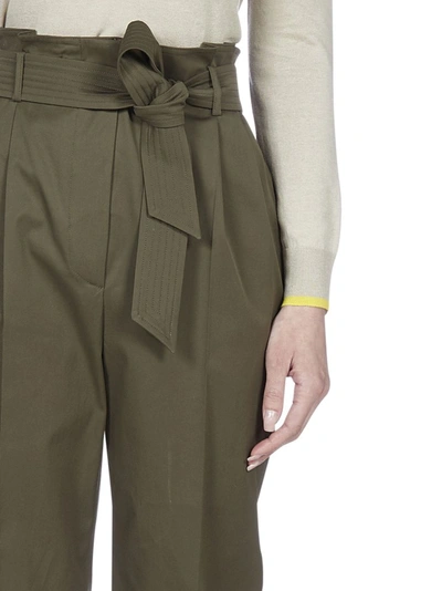 Shop Max Mara Belted Cuffed Trousers In Green