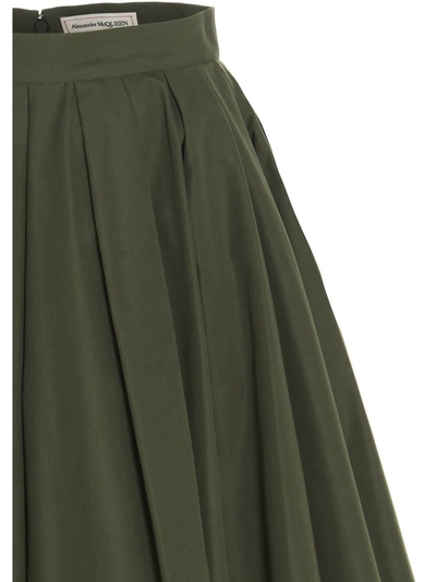 Shop Alexander Mcqueen Flared Pleated Midi Skirt In Green
