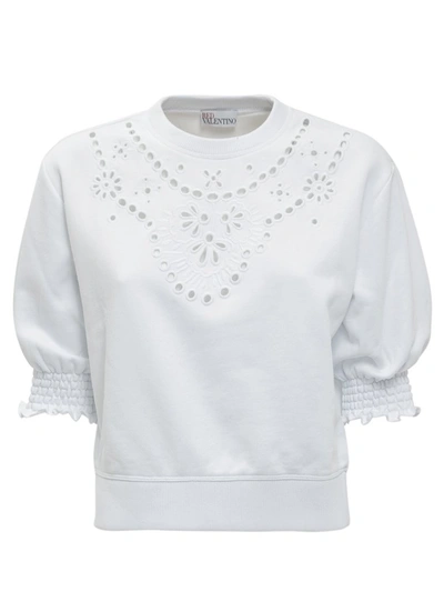 Shop Red Valentino Redvalentino Sangallo Embroidery Detailed Sweatshirt In White