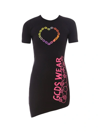 Shop Gcds Little Miss Chatterbox Asymmetric Dress In Black