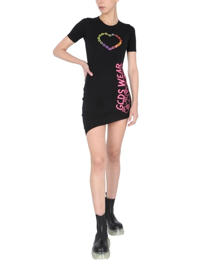 Shop Gcds Little Miss Chatterbox Asymmetric Dress In Black