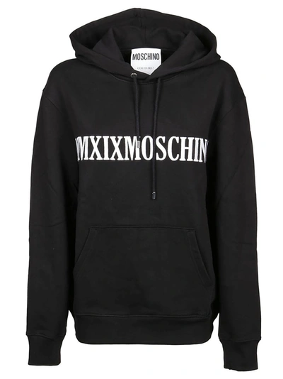 Shop Moschino Logo Embroidered Hoodie In Black