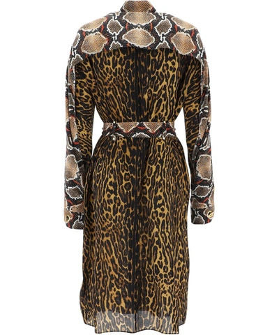 Shop Burberry Animal Printed Patchwork Shirt Dress In Brown
