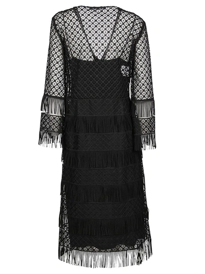 Shop Alberta Ferretti V Neck Layered Midi Dress In Black