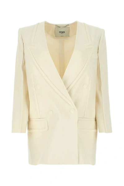 Shop Fendi Double Breasted Blazer In White