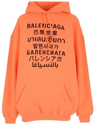 Shop Balenciaga Languages Printed Hoodie In Orange