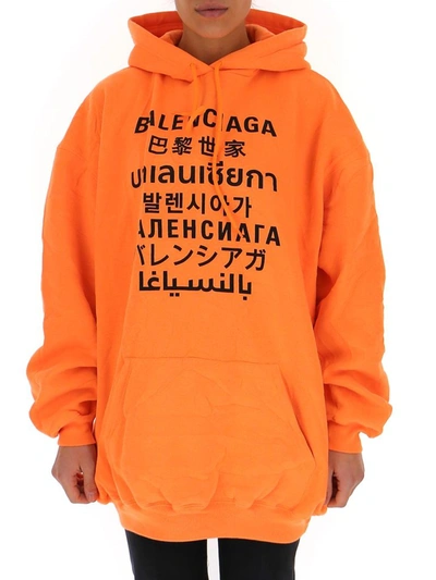 Shop Balenciaga Languages Printed Hoodie In Orange