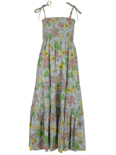 Shop Tory Burch Floral Printed Tie Shoulder Dress In Multi