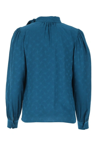 Shop Saint Laurent Bow Detail Blouse In Blue