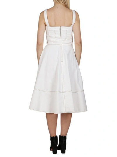 Shop Alexander Mcqueen Contrast Stitching Belted Dress In White