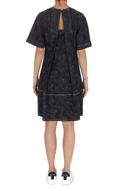 Shop Chloé Lace Insert Floral Dress In Grey
