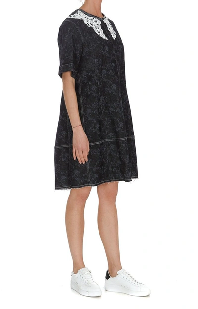 Shop Chloé Lace Insert Floral Dress In Grey