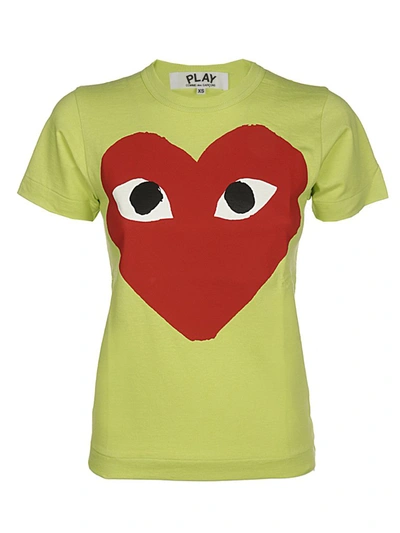 Shop Comme Des Garçons Play Heart Print T In Green