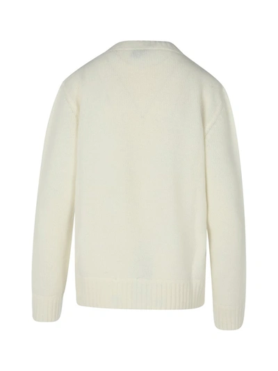 Shop Prada Logo Intarsia Crewneck Sweater In White