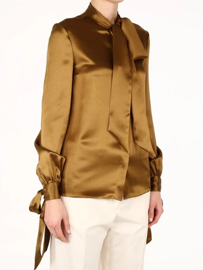 Shop Saint Laurent Lavalliere Neck Blouse In Brown