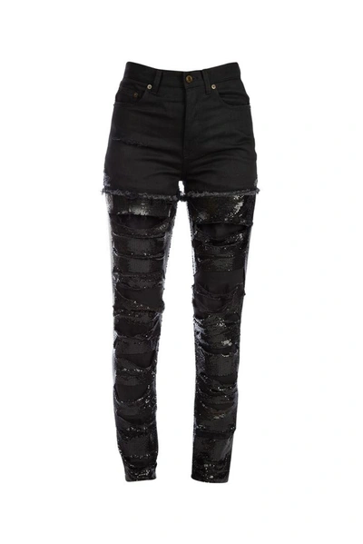 Shop Saint Laurent Distressed Chainmail Jeans In Black