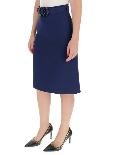 Shop Gucci Interlocking G Belted Skirt In Blue