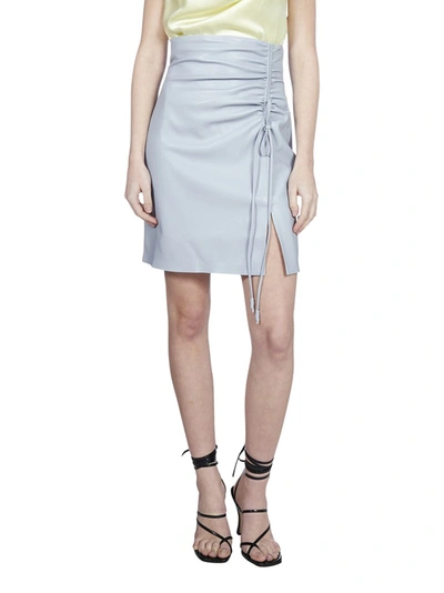 Shop Nanushka Zow Ruched Vegan Leather Mini Skirt In Blue