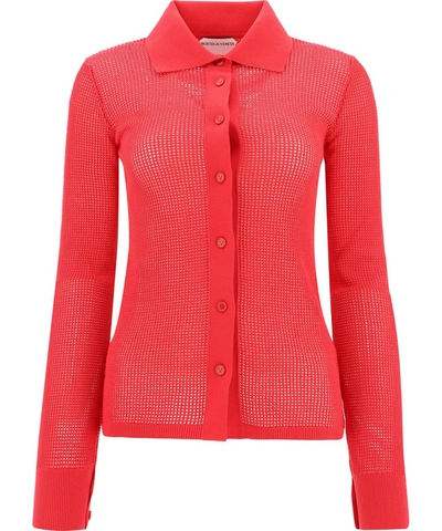 Shop Bottega Veneta Mesh Buttoned Cardigan In Red