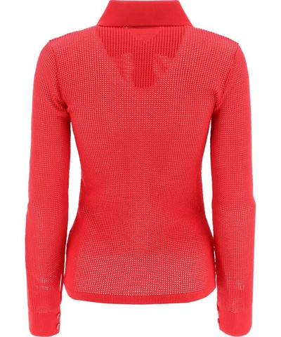 Shop Bottega Veneta Mesh Buttoned Cardigan In Red