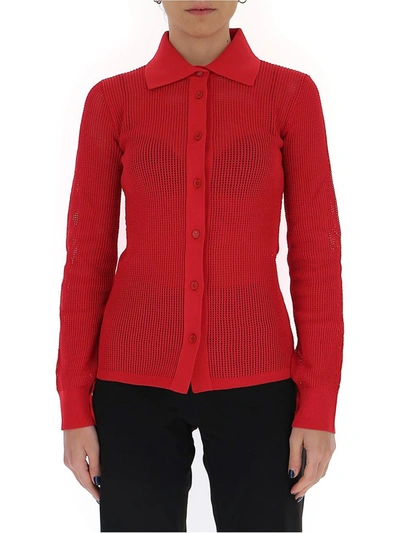 Shop Bottega Veneta Mesh Buttoned Cardigan In Red