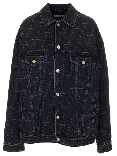 Shop Balenciaga Large Fit Denim Jacket In Black