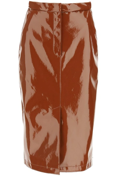 Shop Sportmax Patent Midi Pencil Skirt In Brown