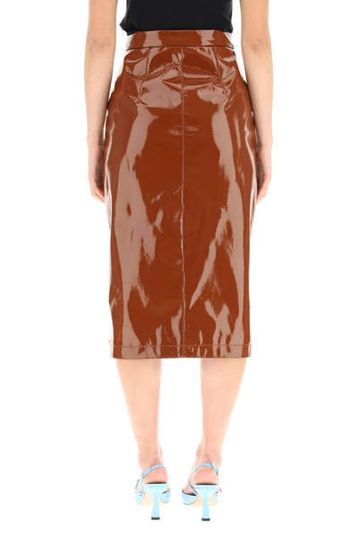 Shop Sportmax Patent Midi Pencil Skirt In Brown