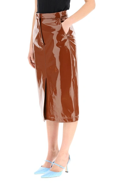 Shop Sportmax Patent Midi Pencil Skirt In Brown