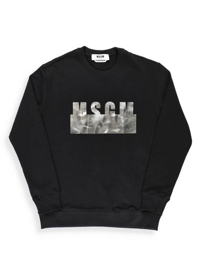 Shop Msgm Metallic Logo Print Sweatshirt In Black