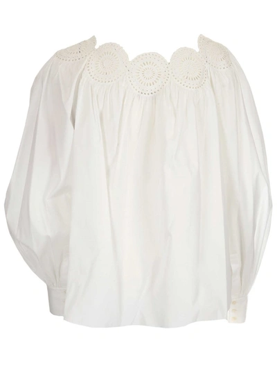 Shop Alaïa Long Sleeve Round Neck Blouse In White