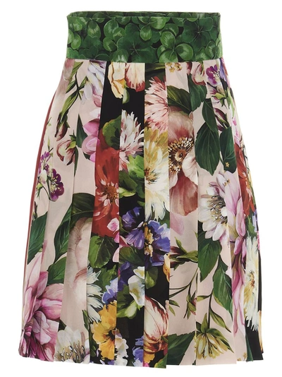 Shop Dolce & Gabbana Floral Print Pleated Mini Skirt In Multi