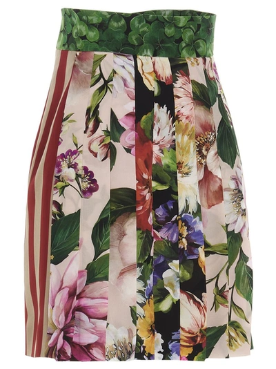 Shop Dolce & Gabbana Floral Print Pleated Mini Skirt In Multi