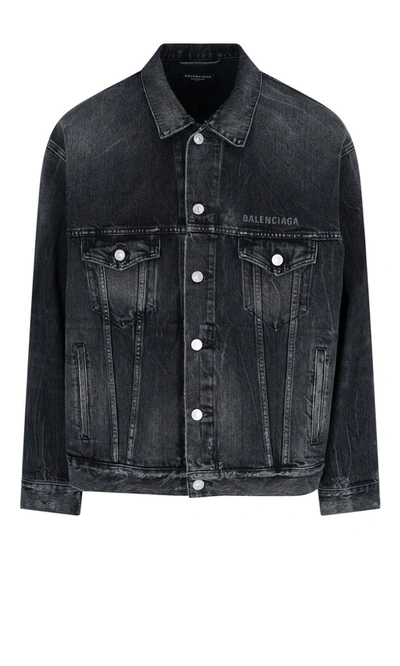 Shop Balenciaga Drip Peace Denim Jacket In Black