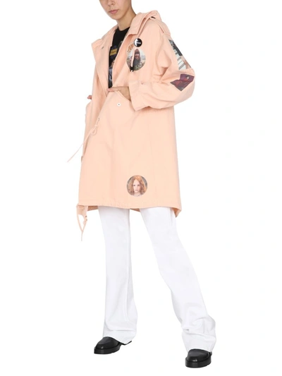 Shop Raf Simons Graphic Printed Hooded Coat In Pink