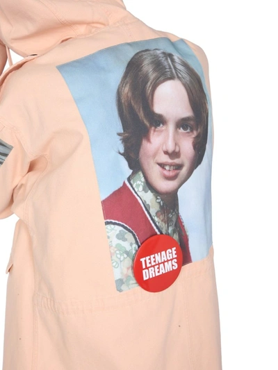 Shop Raf Simons Graphic Printed Hooded Coat In Pink