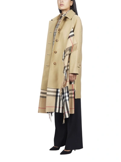 Shop Burberry Checked Scarf Detail Car Coat In Beige