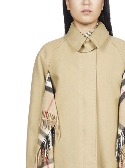 Shop Burberry Checked Scarf Detail Car Coat In Beige