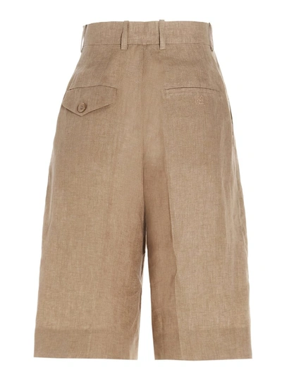 Shop Fendi High Waisted Bermuda Shorts In Beige