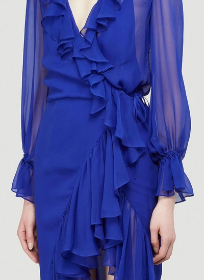 Shop Saint Laurent Ruffled Wrap Dress In Blue
