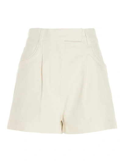 Shop Fendi Logo Embossed Denim Shorts In White